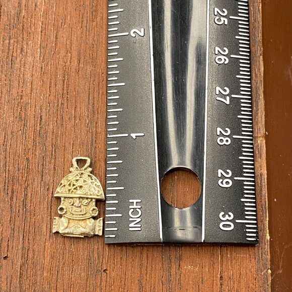 Vintage 925 Sterling Silver Peru Tumi Face Good Luck Pendant Bracelet Charm - Picture 3 of 3